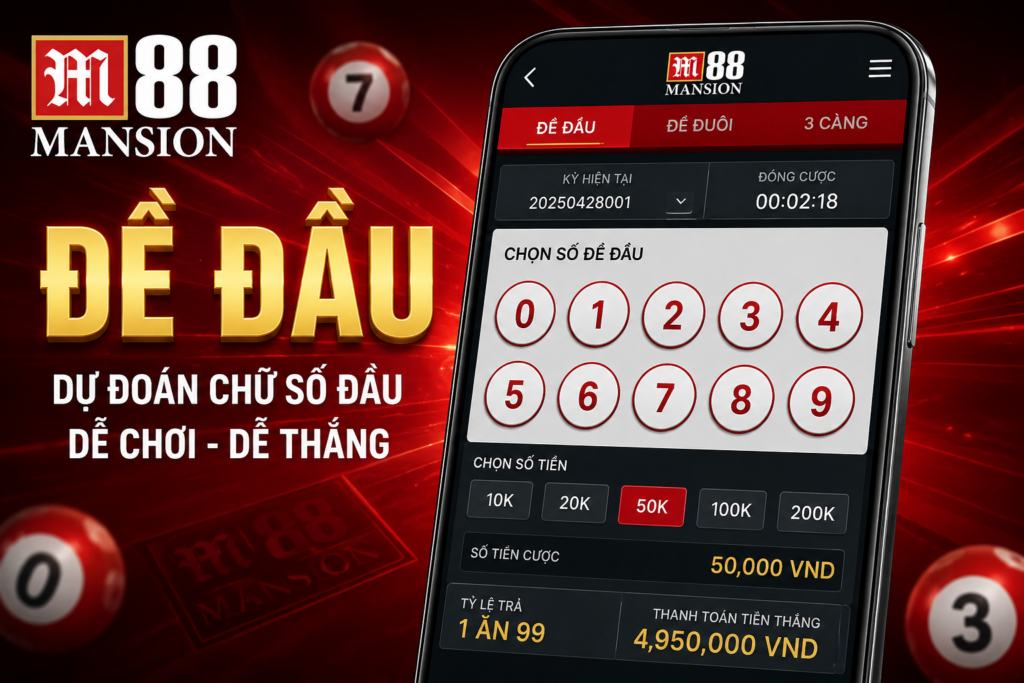 Giao diện Đề Đầu trên M88 hiển thị bảng chọn số từ 0 đến 9