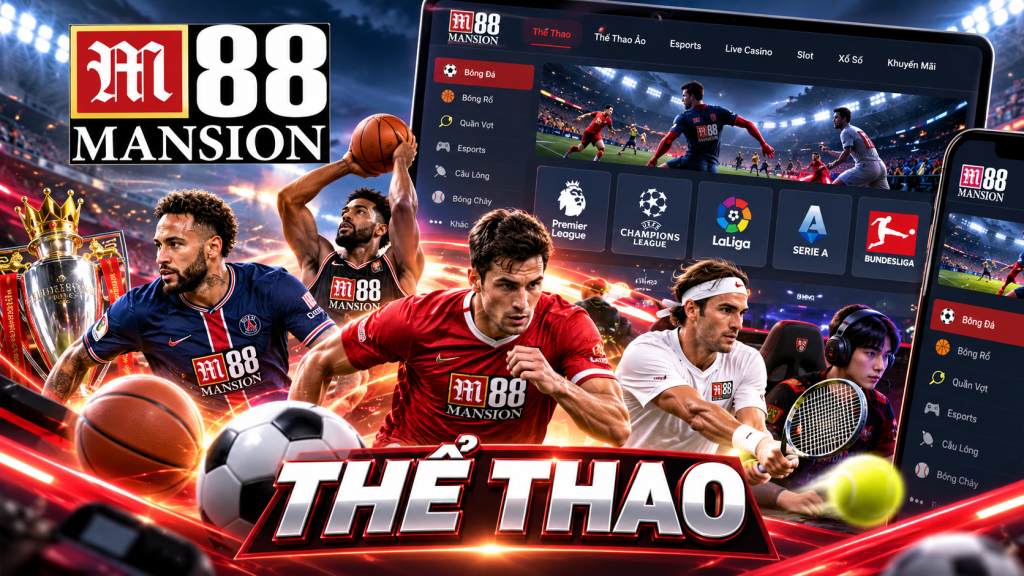 Giao diện khu vực Thể Thao M88 với các giải đấu nổi bật